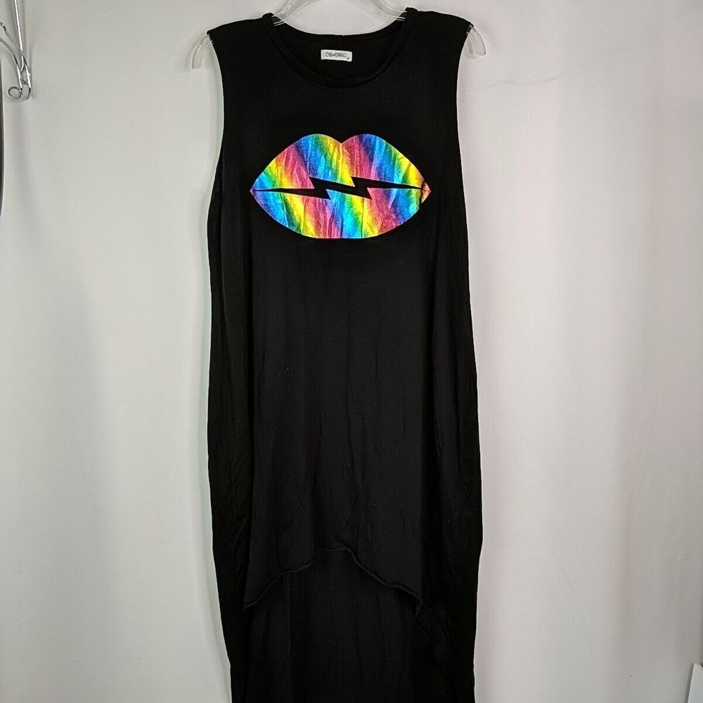 Lauren Moshi Hi Lo Dress Electric Lips Rainbow Size XL Lightning Tshirt Knit - Picture 2 of 10